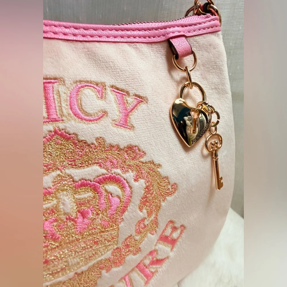 NEW Juicy Couture Powder Pink Fuzzy Velour Shoulder Bag